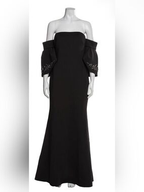 Badgley Mishka Black petal sleeve scuba Dress with Embellished Cuffs